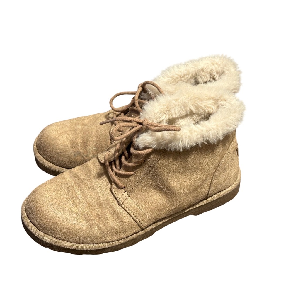 Makalu California Womens Tan Faux Fur Trim Lace Up Ankle Boots Size 7